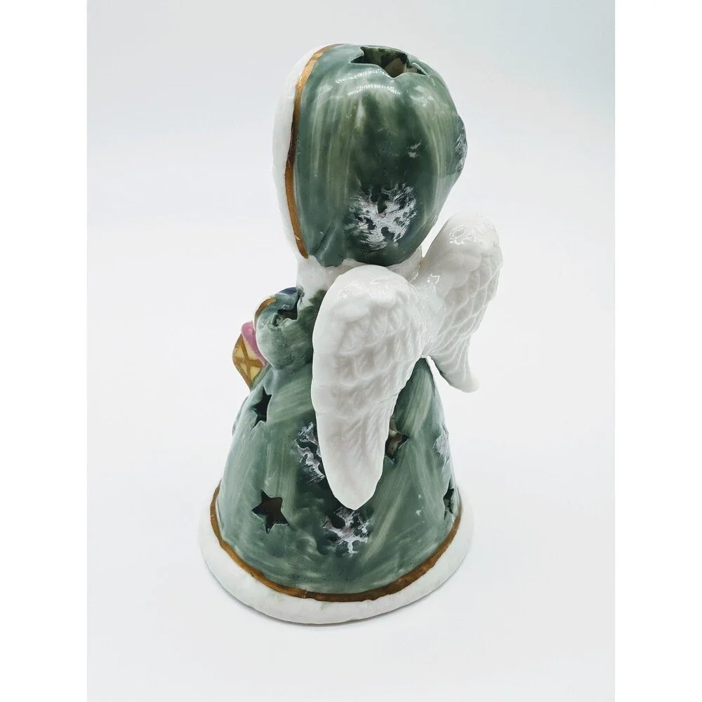 VTG Ceramic Snow Blond Angel Candle Lamp Tea Lite Votive Christmas Winter